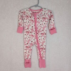 White Pink And Speckled Bow 0-3 Month Double Zipper Sleeper